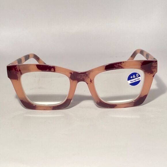 1337 Gretchen Reading Glasses 4.0 Square Black Pink Tortoise Frames NWT - Picture 3 of 9